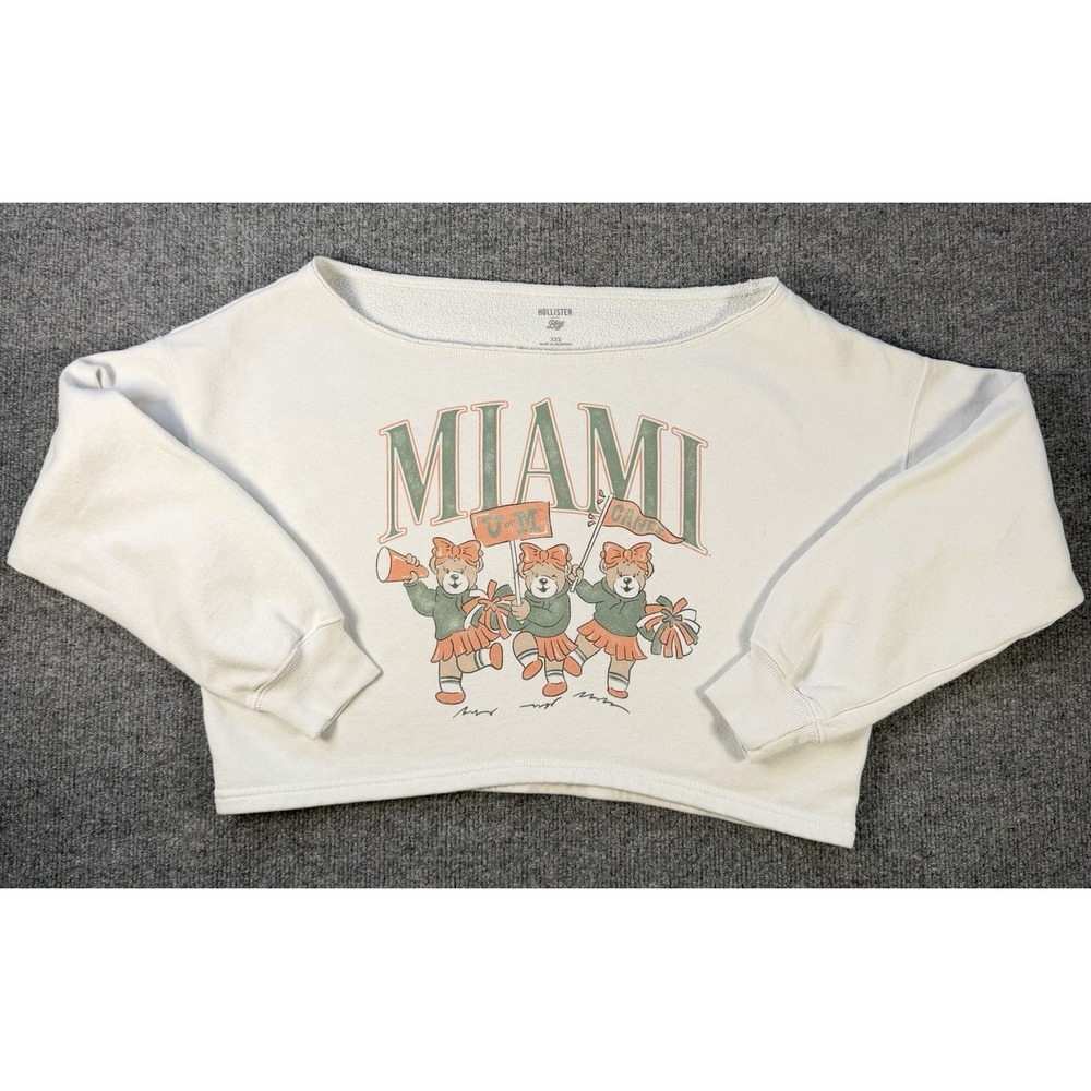 Hollister‎ Blue 84 Miami Hurricanes Cheerleader Bears Cropped Sweatshirt XXS